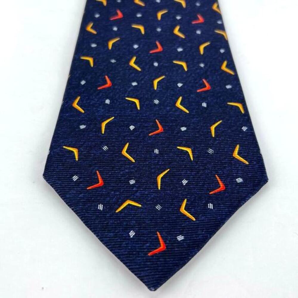 Bvlgari Mens OS Silk Tie Navy Blue Boomerang Geometric Davide Pizzigoni‎ Italy